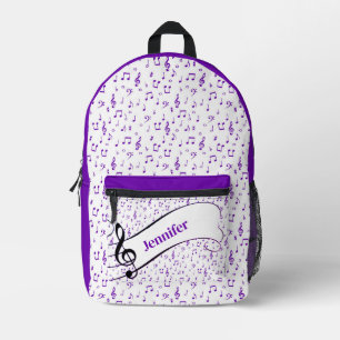 Purple music theme personalized printed backpack