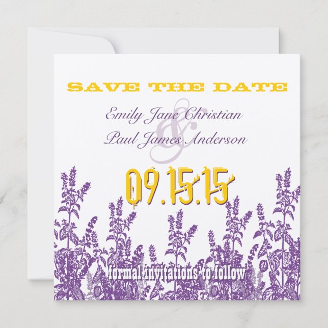 Purple Mustard Yellow Wild Flower Save the Date (Front)
