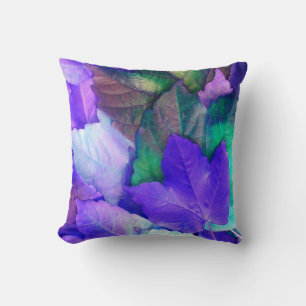 Purple N Teal Leaves Throw Pillow