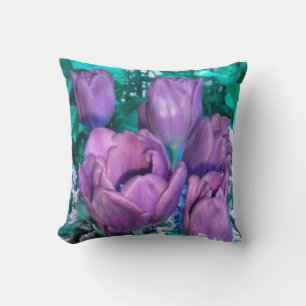 Purple N Teal Tulips Throw Pillow