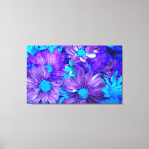Purple N Turquoise Daisies Wrapped Canvas Print