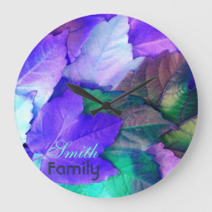 Purple N Turquoise Vert Feuille Horloge murale *pe