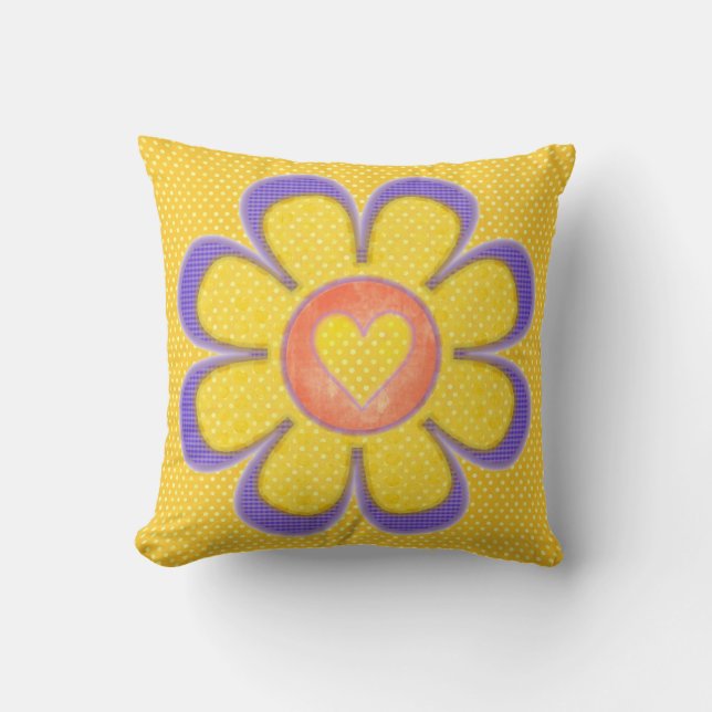 Purple n Yellow Heart Flower Pillows (Front)