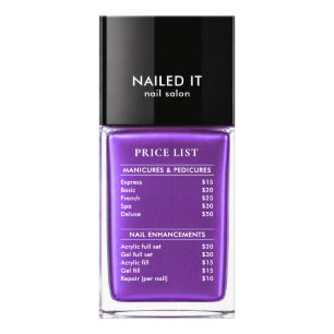 Purple Nail Polish Bottle Nail Salon Price List Rack Card