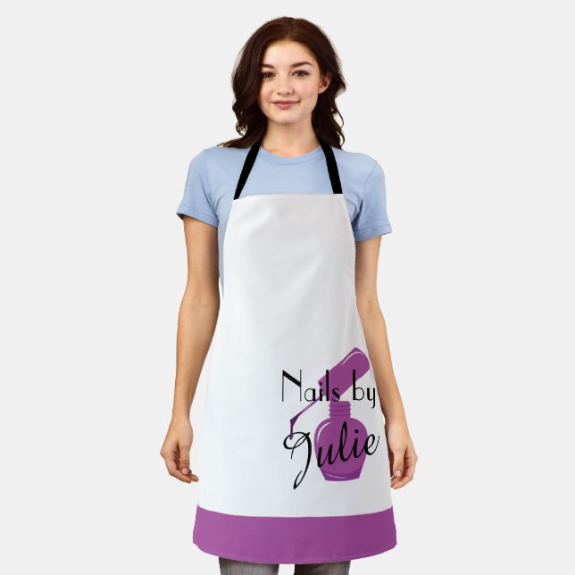 Purple Nail Polish Personalized White Apron (Worn)