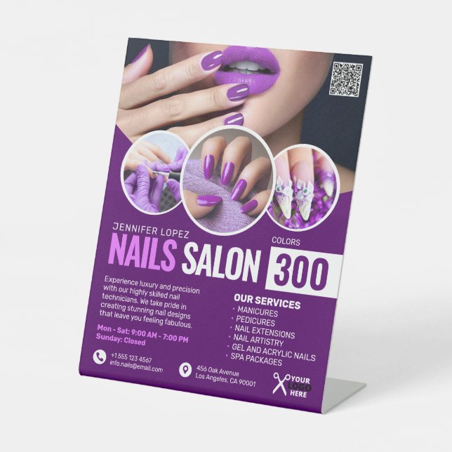 Purple Nail Salon, Beauty Salon, Makeup Artsit Pedestal Sign (Front)