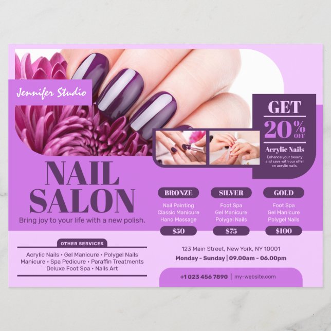 Purple Nail Salon, Makeup Artist (Horizontal) Flyer (Front)