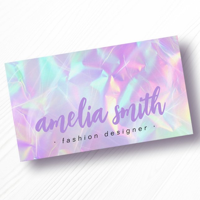 Purple name holographic pastel rainbow colours business card (Purple name holographic pastel rainbow colors business card)