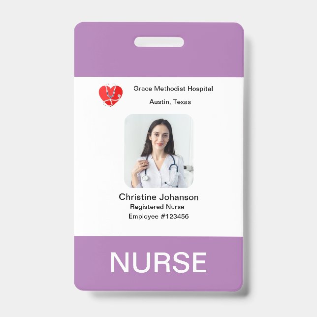 Purple name, Photo, Info, Logo, Barcode Badge (Front)