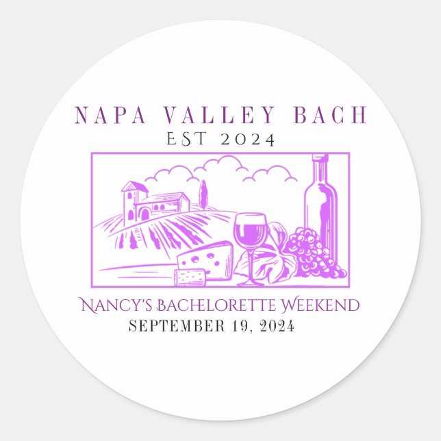 Purple Napa Valley Bachelorette Favour Sticker (Front)