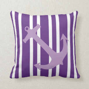 Purple Nautical Anchor Striped Pillow