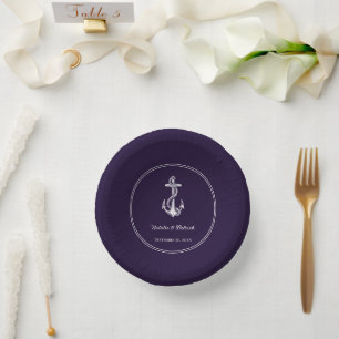 Purple Nautical Anchor Wedding Paper Bowls Plate