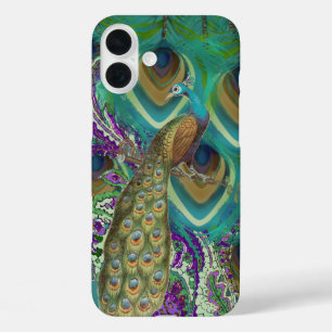 Purple Navy and Copper Paisley Peacock & Feathers iPhone 16 Plus Case