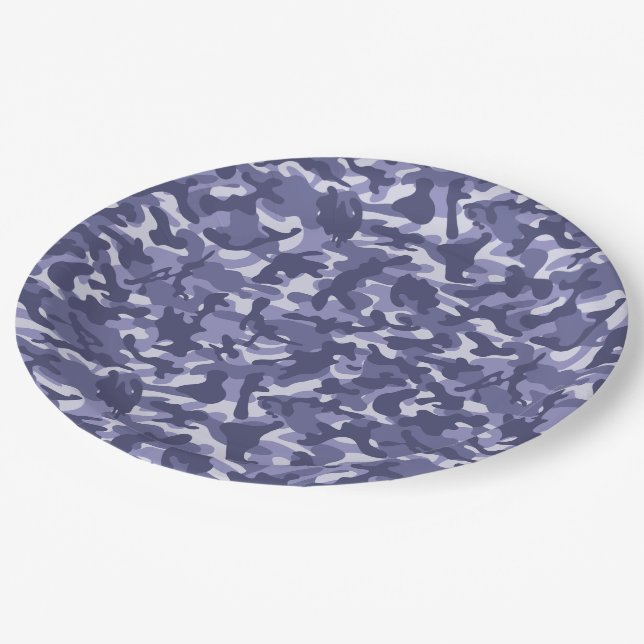 Purple Navy Camouflage Paper Plate (Angled)
