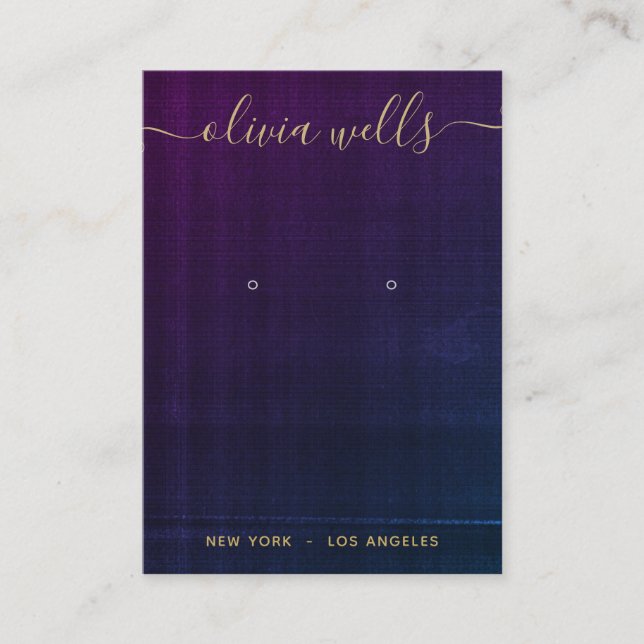 Purple Navy Texture Script Earring Display Business Card (Front)