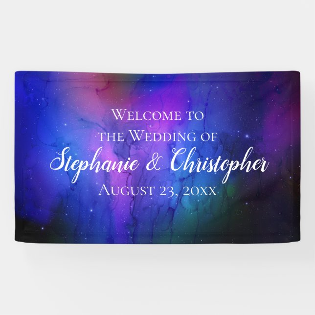 Purple Nebula Celestial Art Outer Space Wedding Banner (Horizontal)