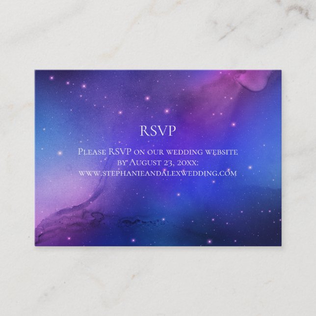 Purple Nebula Celestial Art Outer Space Wedding Business Card (Front)