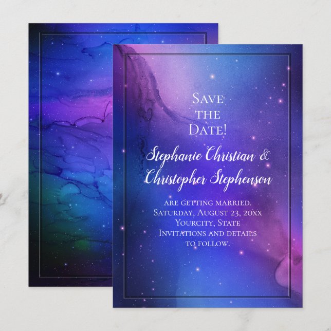 Purple Nebula Celestial Art Outer Space Wedding Invitation (Front/Back)