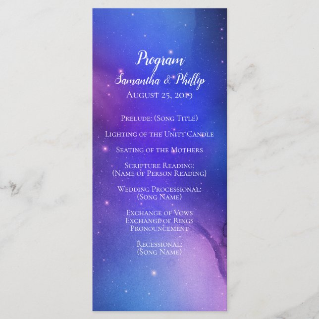 Purple Nebula Celestial Art Outer Space Wedding Program (Front)