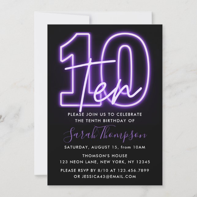 Purple Neon 10e anniversaire Invitation (Devant)