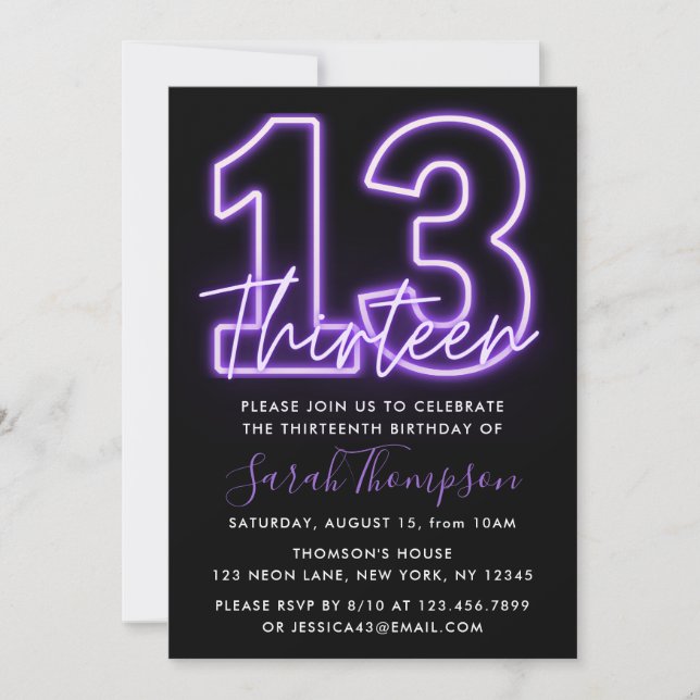Purple Neon 13e anniversaire Invitation (Devant)