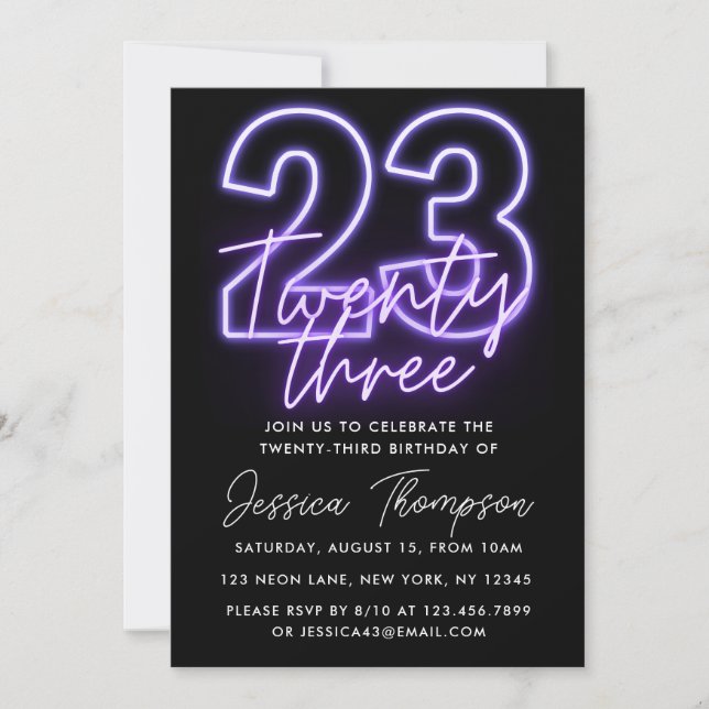 Purple Neon 23ème anniversaire Invitation (Devant)