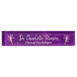 Purple Neon Daisy Floral Psychologist  Nameplate