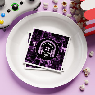 Purple Neon Gaming Boy Gamer Kids Birthday Party Napkin