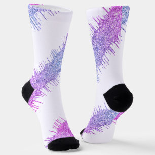 Purple Neon Glitter Drips White Socks