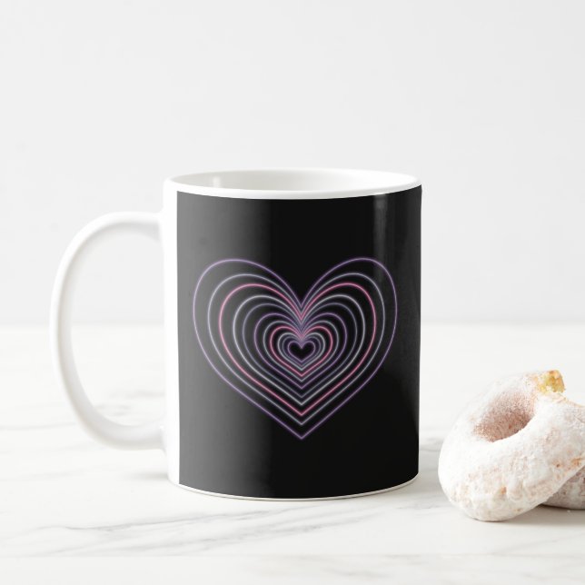 Purple Neon Heart Coffee Mug (With Donut)