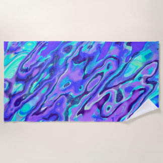 Purple Neon Marble Texture Abstract Liquid Paint Beach Towel