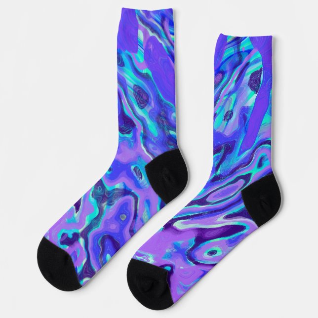 Purple Neon Marble Texture Abstract Liquid Paint Socks (Left)