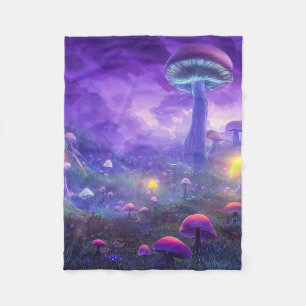 Purple Neon Mushrooms Fleece Blanket