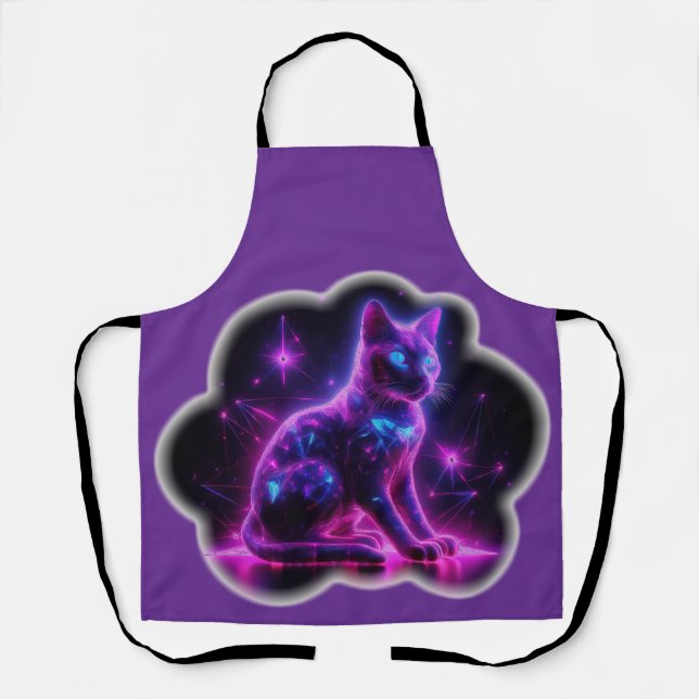 Purple Neon Siamese Cat With Blue Eyes & Starburst Apron (Front)