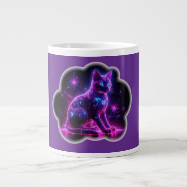 Purple Neon Siamese Cat With Blue Eyes & Starburst Large Coffee Mug (Front)