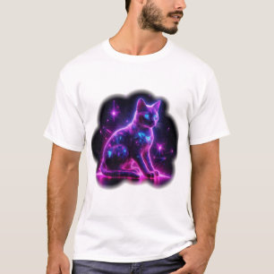 Purple Neon Siamese Cat With Blue Eyes & Starburst T-Shirt