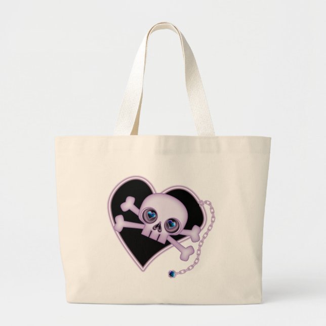 Purple Neon Skull Large Tote Bag (Front)