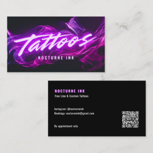 Purple Neon & Smoke Tattoo Artist QR Code Business Card