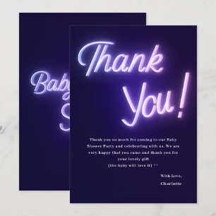 Purple Neon Text Baby Shower Thank You Card