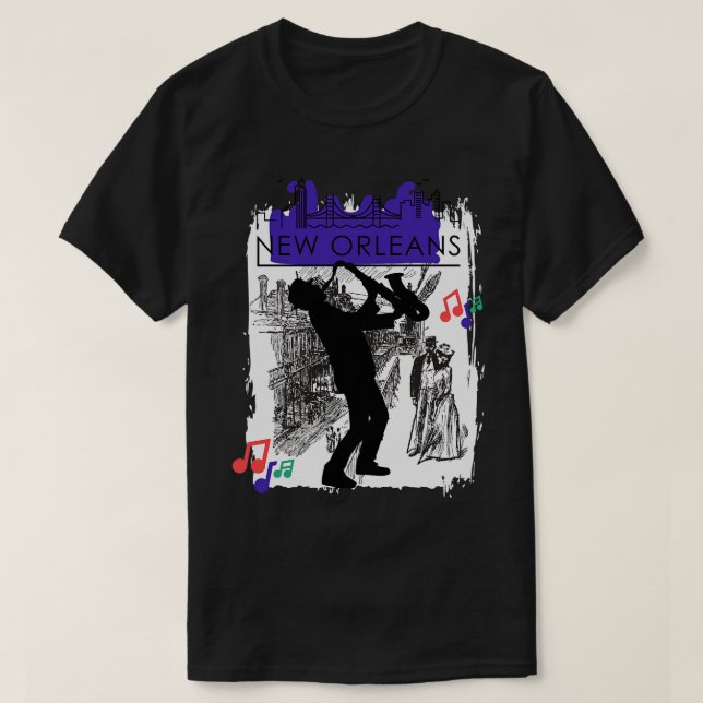 Purple New Orleans Louisiana Mardi Gras City Skyli T-Shirt (Design Front)