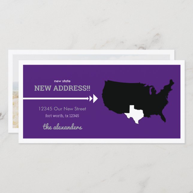 Purple New State, New Address! Texas Moving (Front/Back)