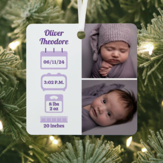 Purple Newborn Birth Stats Metal Ornament