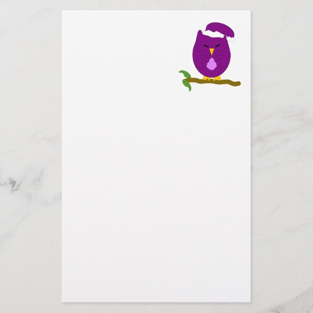 Purple Night Owl Design Stationery (Front)