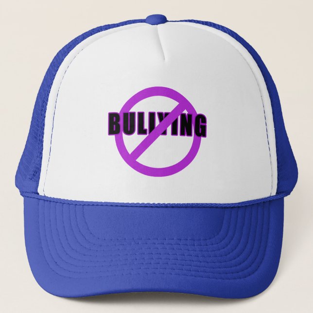 Purple NO BULLYING T-shirts and Buttons Trucker Hat (Front)