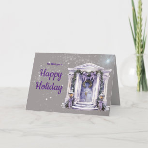 Purple nostalgia Home in snow and shining star Thank You Card
