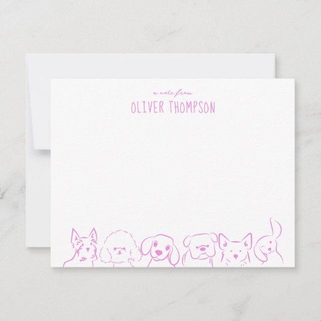 Purple Note From Cute Dog Animal Sketch Note Card (Front)