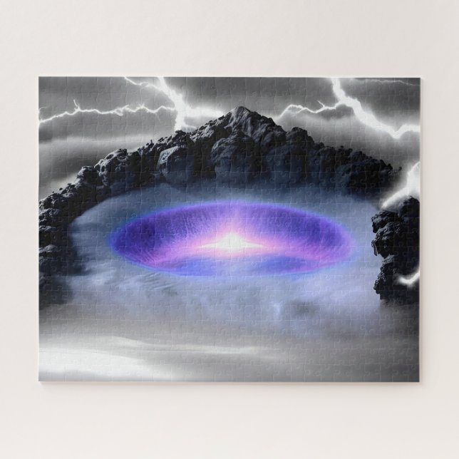 Purple nucleus surrounded by mountainous terrain jigsaw puzzle (Horizontal)