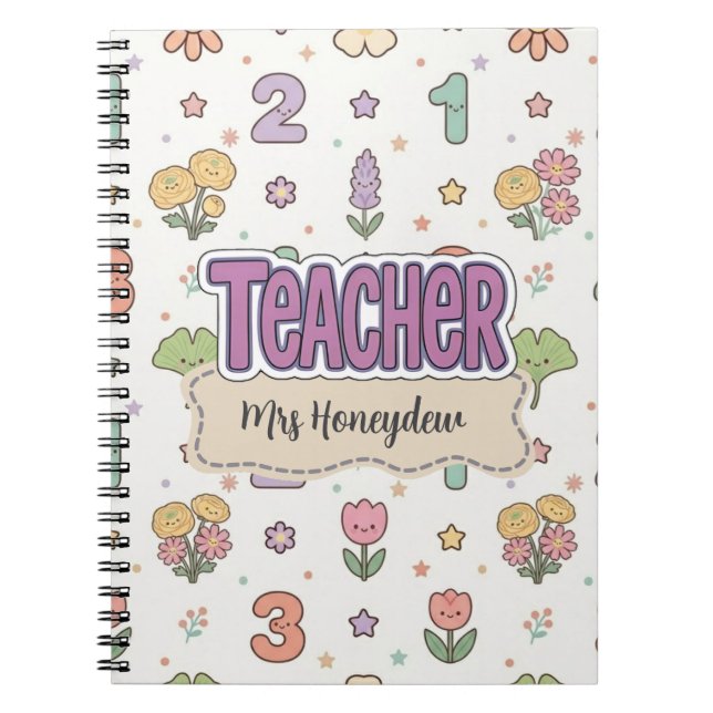 Purple Numbers Teacher School Pattern  Notebook (Front)