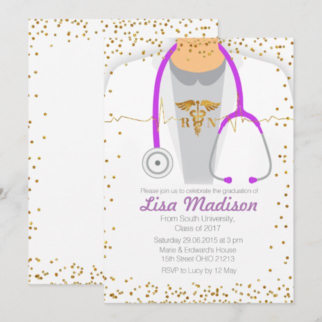 Purple Nursing Graduation Party Invitation (Front/Back)
