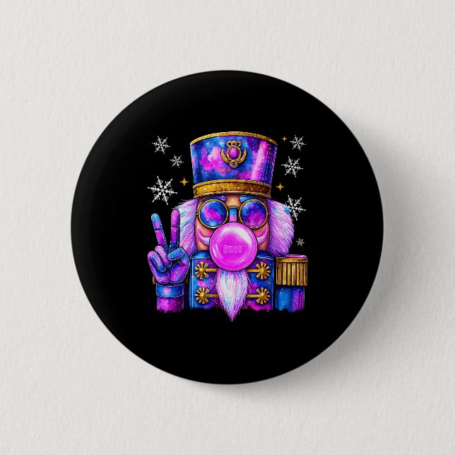 Purple Nutcracker Blowing Bubble Gum Cute Christma 2 Inch Round Button (Front)
